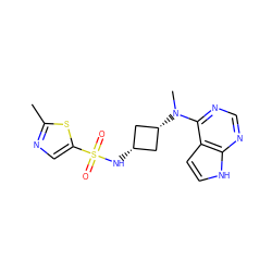 Cc1ncc(S(=O)(=O)N[C@H]2C[C@@H](N(C)c3ncnc4[nH]ccc34)C2)s1 ZINC000261185480