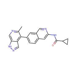 Cc1ncc2[nH]ncc2c1-c1ccc2cc(NC(=O)C3CC3)ncc2c1 ZINC000144380298