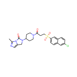 Cc1ncc2n1C(=O)N(C1CCN(C(=O)CCS(=O)(=O)c3ccc4cc(Cl)ccc4c3)CC1)C2 ZINC000034038683