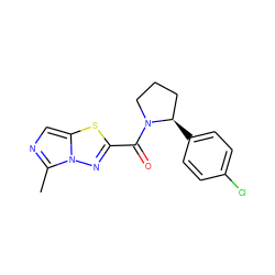 Cc1ncc2sc(C(=O)N3CCC[C@H]3c3ccc(Cl)cc3)nn12 ZINC000210697593