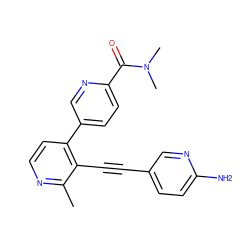 Cc1nccc(-c2ccc(C(=O)N(C)C)nc2)c1C#Cc1ccc(N)nc1 ZINC000202385368