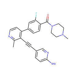 Cc1nccc(-c2ccc(C(=O)N3CCN(C)CC3)c(F)c2)c1C#Cc1ccc(N)nc1 ZINC000202385401