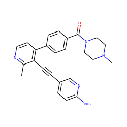 Cc1nccc(-c2ccc(C(=O)N3CCN(C)CC3)cc2)c1C#Cc1ccc(N)nc1 ZINC000202385531