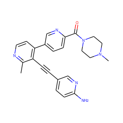 Cc1nccc(-c2ccc(C(=O)N3CCN(C)CC3)nc2)c1C#Cc1ccc(N)nc1 ZINC000202385166