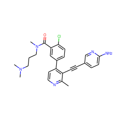 Cc1nccc(-c2ccc(Cl)c(C(=O)N(C)CCCN(C)C)c2)c1C#Cc1ccc(N)nc1 ZINC000202383632