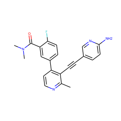 Cc1nccc(-c2ccc(F)c(C(=O)N(C)C)c2)c1C#Cc1ccc(N)nc1 ZINC000202386253