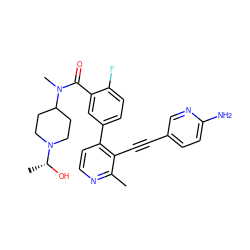 Cc1nccc(-c2ccc(F)c(C(=O)N(C)C3CCN([C@@H](C)O)CC3)c2)c1C#Cc1ccc(N)nc1 ZINC000225353803