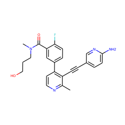 Cc1nccc(-c2ccc(F)c(C(=O)N(C)CCCO)c2)c1C#Cc1ccc(N)nc1 ZINC000202387655