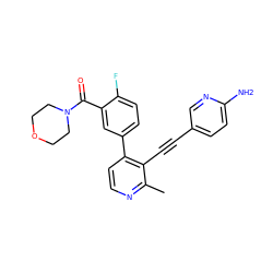 Cc1nccc(-c2ccc(F)c(C(=O)N3CCOCC3)c2)c1C#Cc1ccc(N)nc1 ZINC000202386299