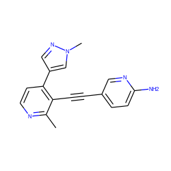 Cc1nccc(-c2cnn(C)c2)c1C#Cc1ccc(N)nc1 ZINC000202384964