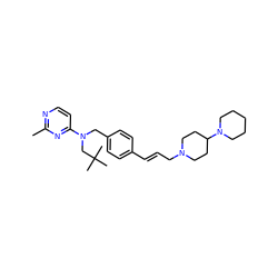 Cc1nccc(N(Cc2ccc(/C=C/CN3CCC(N4CCCCC4)CC3)cc2)CC(C)(C)C)n1 ZINC001772586382