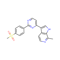 Cc1nccc2c(-c3ccnc(-c4ccc(S(C)(=O)=O)cc4)n3)c[nH]c12 ZINC000299866541