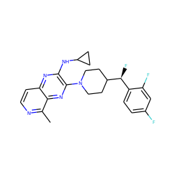 Cc1nccc2nc(NC3CC3)c(N3CCC([C@@H](F)c4ccc(F)cc4F)CC3)nc12 ZINC000144361881