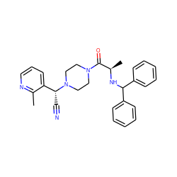 Cc1ncccc1[C@@H](C#N)N1CCN(C(=O)[C@@H](C)NC(c2ccccc2)c2ccccc2)CC1 ZINC000095542269