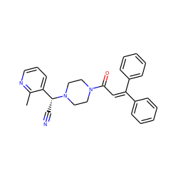 Cc1ncccc1[C@@H](C#N)N1CCN(C(=O)C=C(c2ccccc2)c2ccccc2)CC1 ZINC000013833148