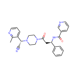 Cc1ncccc1[C@@H](C#N)N1CCN(C(=O)C[C@@H](NC(=O)c2cccnc2)c2ccccc2)CC1 ZINC000013833277