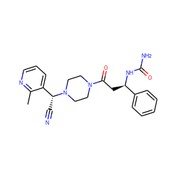 Cc1ncccc1[C@@H](C#N)N1CCN(C(=O)C[C@@H](NC(N)=O)c2ccccc2)CC1 ZINC000013833265