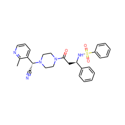 Cc1ncccc1[C@@H](C#N)N1CCN(C(=O)C[C@@H](NS(=O)(=O)c2ccccc2)c2ccccc2)CC1 ZINC000013833313