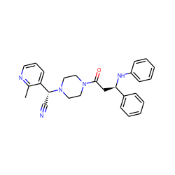 Cc1ncccc1[C@@H](C#N)N1CCN(C(=O)C[C@@H](Nc2ccccc2)c2ccccc2)CC1 ZINC000013833329