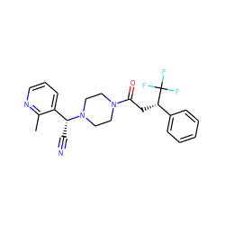 Cc1ncccc1[C@@H](C#N)N1CCN(C(=O)C[C@@H](c2ccccc2)C(F)(F)F)CC1 ZINC000013833221