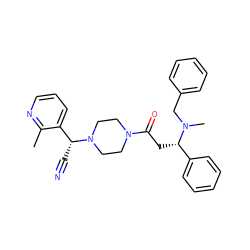 Cc1ncccc1[C@@H](C#N)N1CCN(C(=O)C[C@@H](c2ccccc2)N(C)Cc2ccccc2)CC1 ZINC000096209982