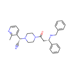 Cc1ncccc1[C@@H](C#N)N1CCN(C(=O)C[C@H](NCc2ccccc2)c2ccccc2)CC1 ZINC000013833335