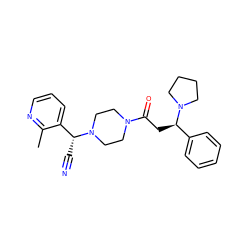 Cc1ncccc1[C@@H](C#N)N1CCN(C(=O)C[C@H](c2ccccc2)N2CCCC2)CC1 ZINC000013833355