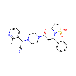 Cc1ncccc1[C@@H](C#N)N1CCN(C(=O)C[C@H](c2ccccc2)N2CCCS2(=O)=O)CC1 ZINC000013833321