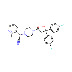 Cc1ncccc1[C@@H](C#N)N1CCN(C(=O)CC(O)(c2ccc(F)cc2)c2ccc(F)cc2)CC1 ZINC000013833201