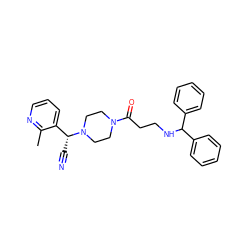 Cc1ncccc1[C@@H](C#N)N1CCN(C(=O)CCNC(c2ccccc2)c2ccccc2)CC1 ZINC000013833154