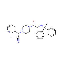 Cc1ncccc1[C@@H](C#N)N1CCN(C(=O)CNC(C)(c2ccccc2)c2ccccc2)CC1 ZINC000096900568