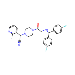 Cc1ncccc1[C@@H](C#N)N1CCN(C(=O)CNC(c2ccc(F)cc2)c2ccc(F)cc2)CC1 ZINC000013833191