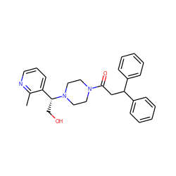 Cc1ncccc1[C@@H](CO)N1CCN(C(=O)CC(c2ccccc2)c2ccccc2)CC1 ZINC000013833165