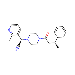 Cc1ncccc1[C@H](C#N)N1CCN(C(=O)C[C@H](C)c2ccccc2)CC1 ZINC000013833217