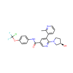 Cc1ncccc1-c1cc(C(=O)Nc2ccc(OC(F)(F)Cl)cc2)cnc1N1CC[C@@H](O)C1 ZINC001772603984