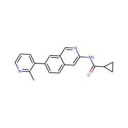 Cc1ncccc1-c1ccc2cc(NC(=O)C3CC3)ncc2c1 ZINC000169699938