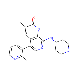 Cc1ncccc1-c1cnc(NC2CCNCC2)c2[nH]c(=O)c(C)cc12 ZINC000473119287