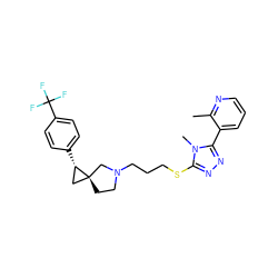 Cc1ncccc1-c1nnc(SCCCN2CC[C@]3(C[C@@H]3c3ccc(C(F)(F)F)cc3)C2)n1C ZINC001772634114