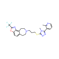 Cc1ncccc1-c1nnc(SCCCN2CCc3ccc4oc(C(F)(F)F)nc4c3CC2)n1C ZINC000029127062