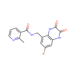 Cc1ncccc1C(=O)NCc1cc(Br)cc2[nH]c(=O)c(=O)[nH]c12 ZINC000027554528