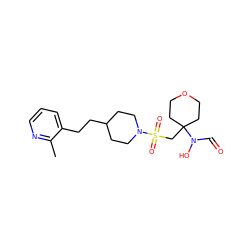 Cc1ncccc1CCC1CCN(S(=O)(=O)CC2(N(O)C=O)CCOCC2)CC1 ZINC000071294947