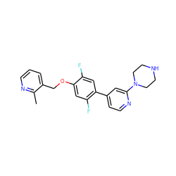 Cc1ncccc1COc1cc(F)c(-c2ccnc(N3CCNCC3)c2)cc1F ZINC001772570910