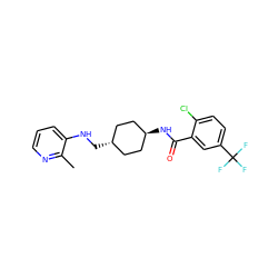 Cc1ncccc1NC[C@H]1CC[C@H](NC(=O)c2cc(C(F)(F)F)ccc2Cl)CC1 ZINC000261183506