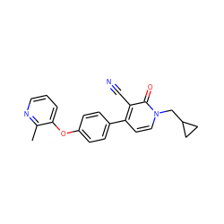 Cc1ncccc1Oc1ccc(-c2ccn(CC3CC3)c(=O)c2C#N)cc1 ZINC000084670281