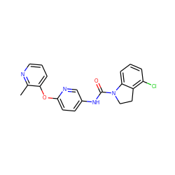 Cc1ncccc1Oc1ccc(NC(=O)N2CCc3c(Cl)cccc32)cn1 ZINC000029550892