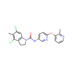 Cc1ncccc1Oc1ccc(NC(=O)N2CCc3c2cc(Cl)c(C)c3Cl)cn1 ZINC000029489012