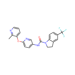 Cc1ncccc1Oc1ccc(NC(=O)N2CCc3cc(C(F)(F)F)ccc32)cn1 ZINC000000589069