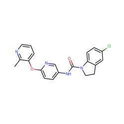 Cc1ncccc1Oc1ccc(NC(=O)N2CCc3cc(Cl)ccc32)cn1 ZINC000029553510