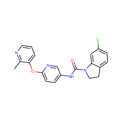 Cc1ncccc1Oc1ccc(NC(=O)N2CCc3ccc(Cl)cc32)cn1 ZINC000029553174