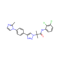 Cc1nccn1-c1ccc(-c2cn(C(C)(C)C(=O)Nc3cccc(Cl)c3Cl)nn2)cc1 ZINC001772592747